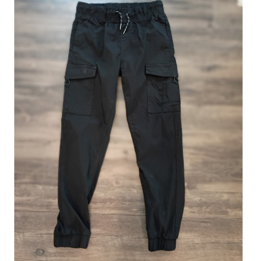 Ring of Fire Kids Black Cargo Jogger Pants Elastic Waist Drawstring Size 12